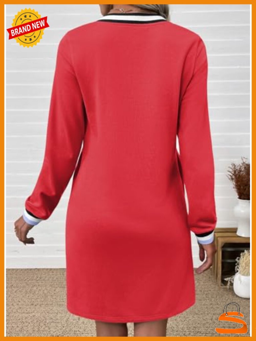 EVALESS Womens V Neck Long Sleeve Casual Tshirt Dress Striped Sweatshirt - Picture 3 of 5